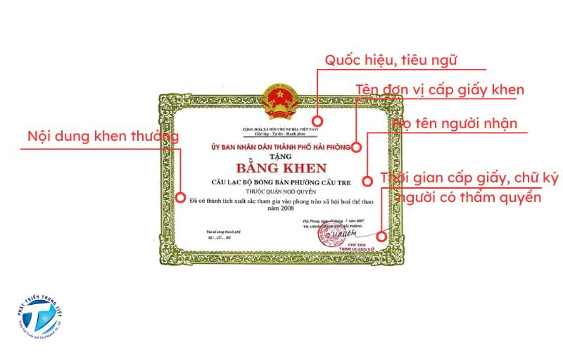 Bố cục giấy khen chuẩn, rõ ràng và cân đối